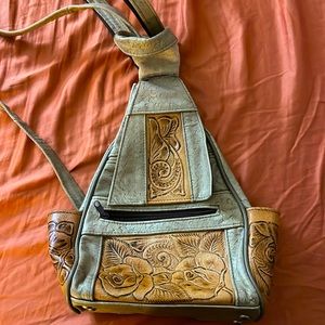 Mexico leather backpack with floral design